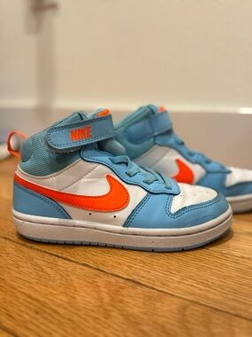 Nike Kids' Court Borough Mid 2 Sneakers in Light Blue + Orange